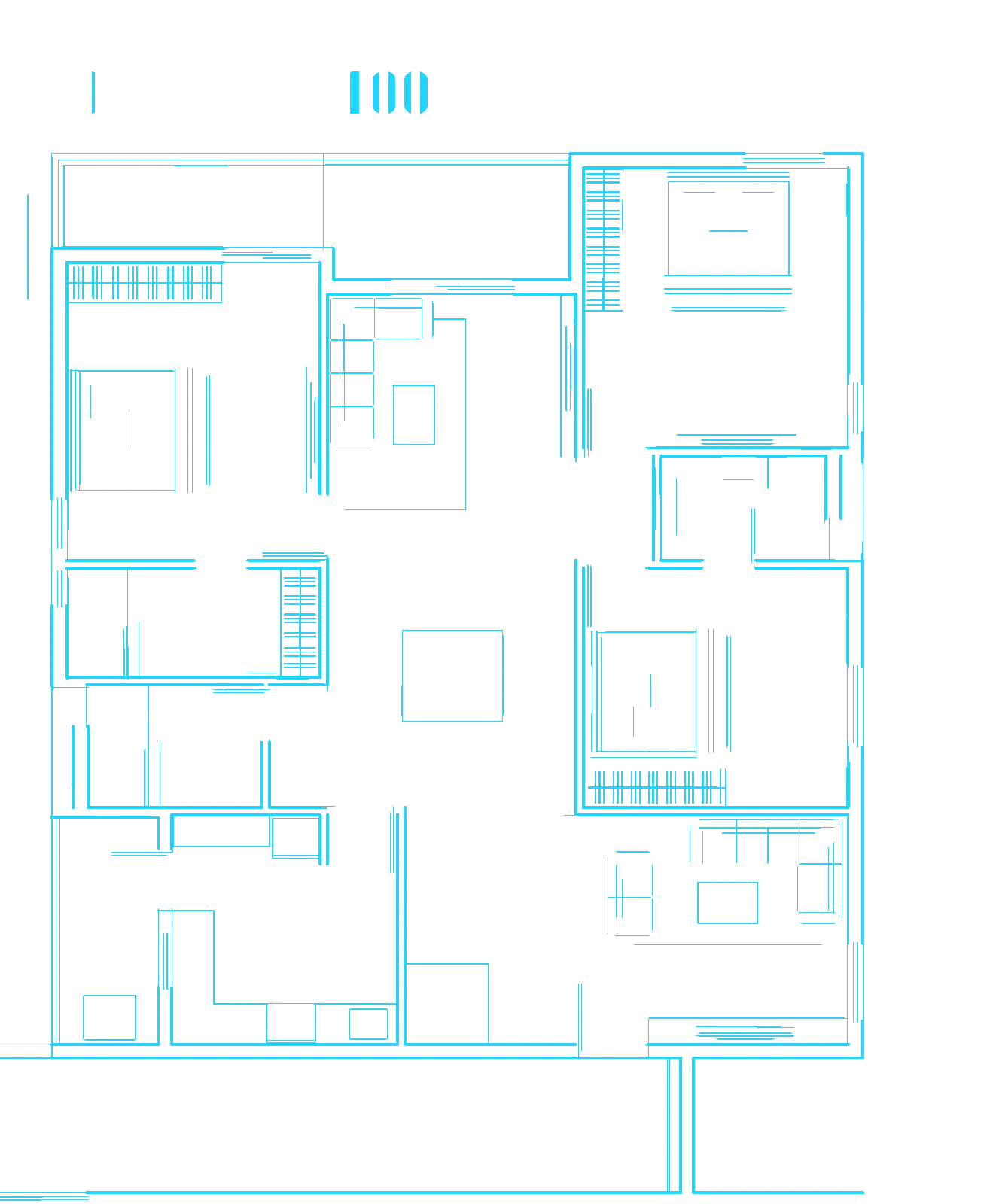 The same floor plan with the walls and openings the vision model found drawn over it.